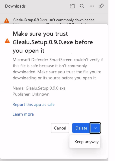 Windows Keep anyway dialog